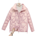 Jaqueta Puffer Feminina Brilhante Com Gola