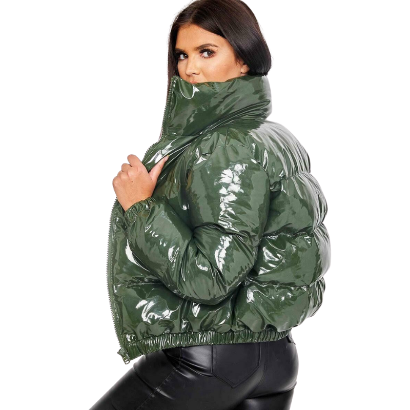 Jaqueta Puffer Feminina Bomber Metalizada