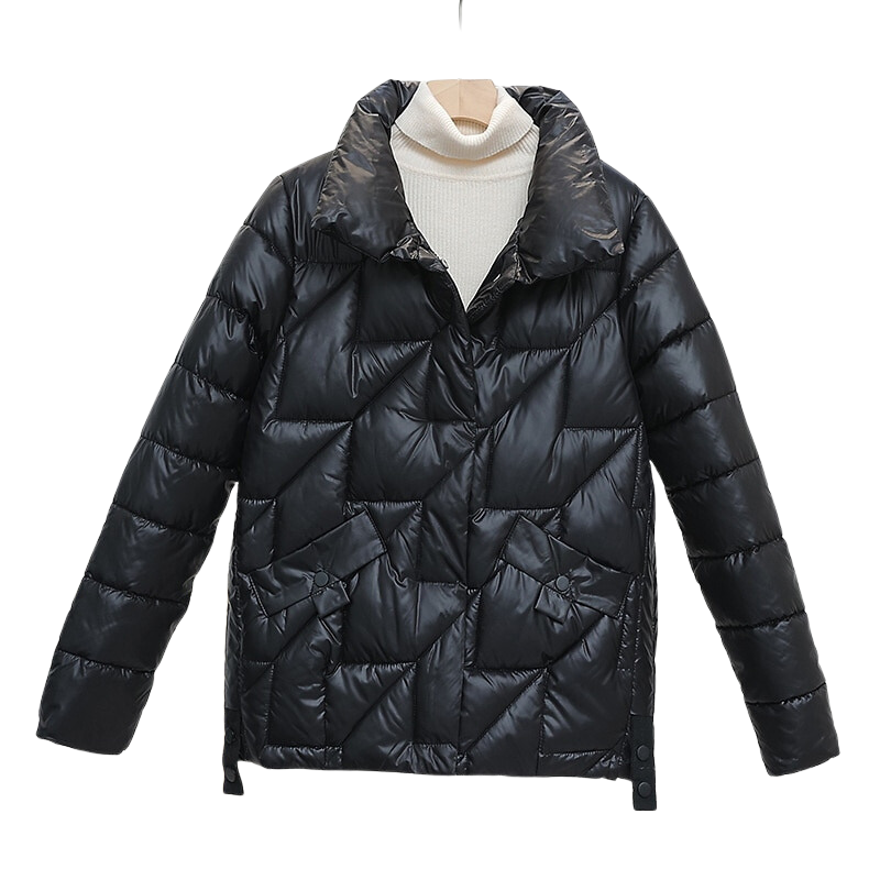 Jaqueta Puffer Feminina Brilhante Com Gola