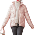 Jaqueta Feminina Puffer Metalizada com Gola