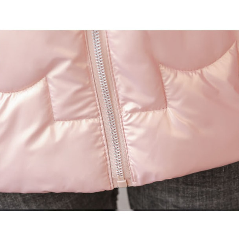 Jaqueta Feminina Puffer Metalizada com Gola