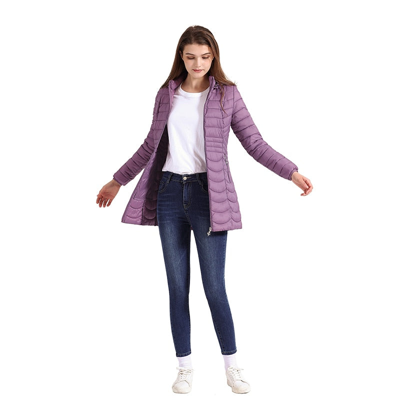 Jaqueta Puffer Feminina Parka Capuz Removível