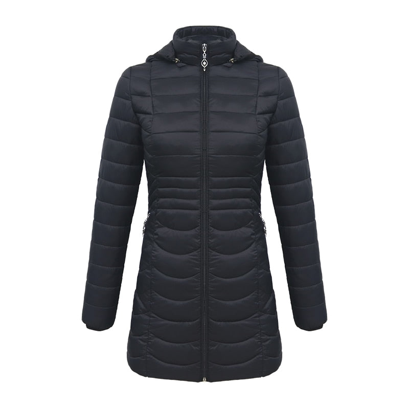 Jaqueta Puffer Feminina Parka Capuz Removível