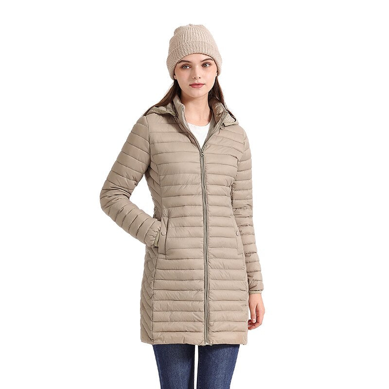 Jaqueta Feminina Puffer Parka Longa Com Capuz Removível