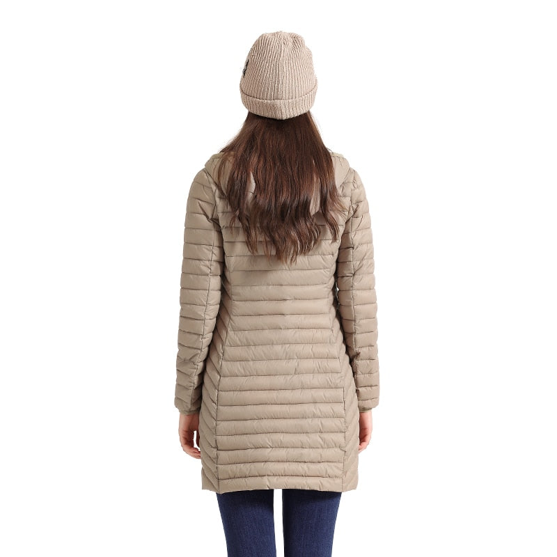 Jaqueta Feminina Puffer Parka Longa Com Capuz Removível