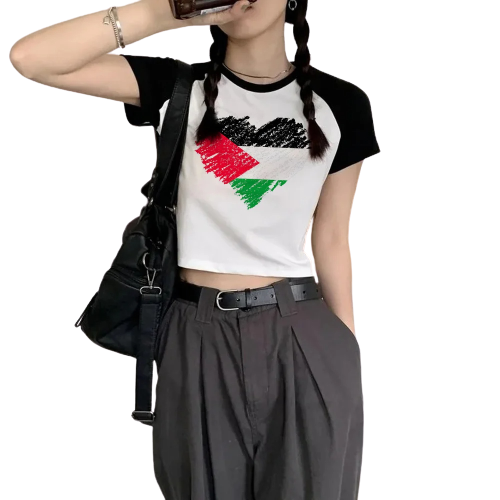 Palestina T-Shirt Feminina Bandeira Love Palestine