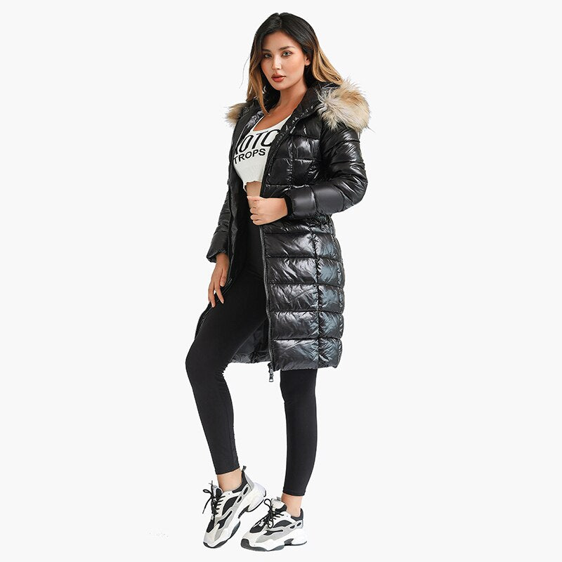 Jaqueta Puffer Feminina Longa Cinturada