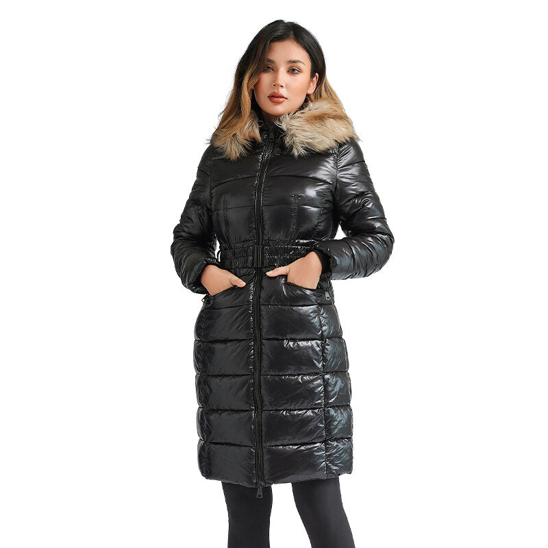 Jaqueta Puffer Feminina Longa Cinturada