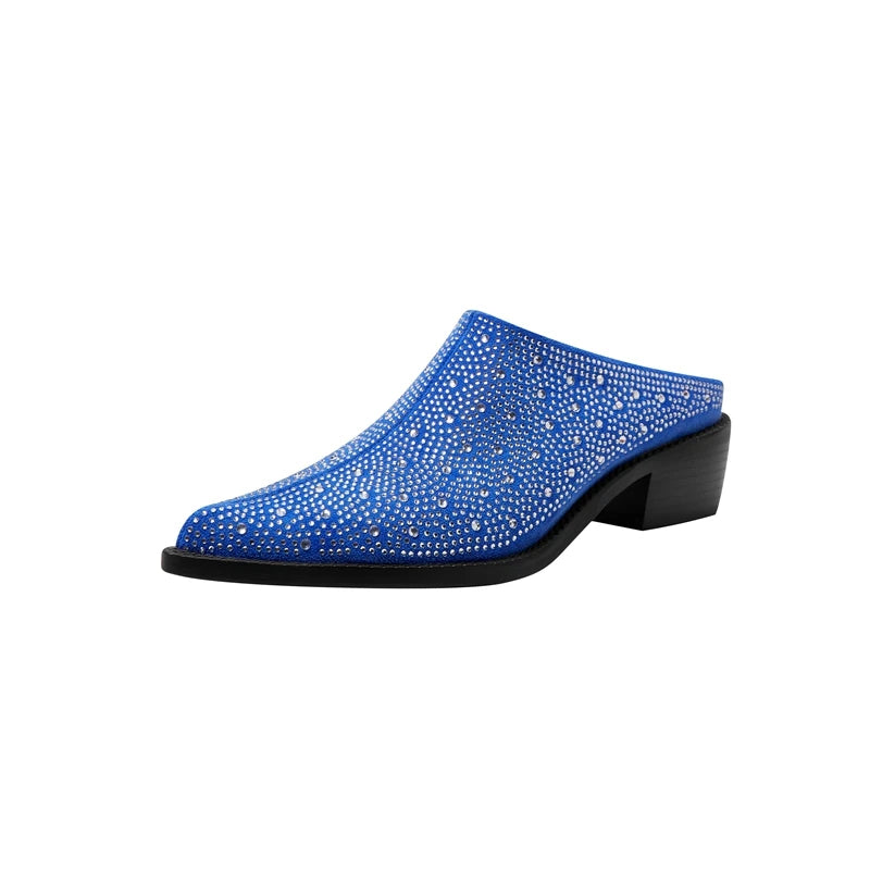 Mule Mocassim Feminino Ashley Azul Com Brilho