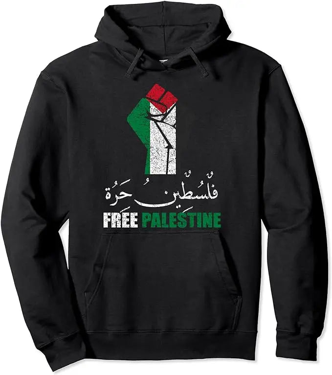 Moletom Palestina Gaza 100% Algodão Unissex Free Palestine Flag Preto