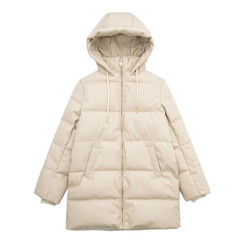 Jaqueta Puffer Feminina - Parka Alongada em Couro