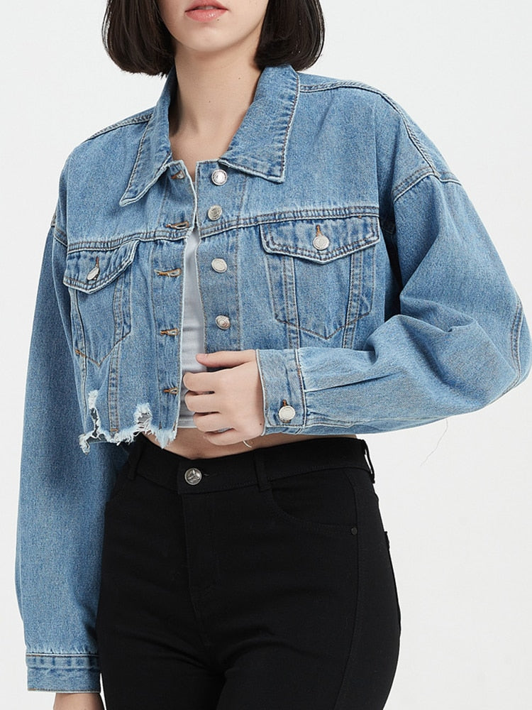 Jaqueta Jeans Feminina Cropped