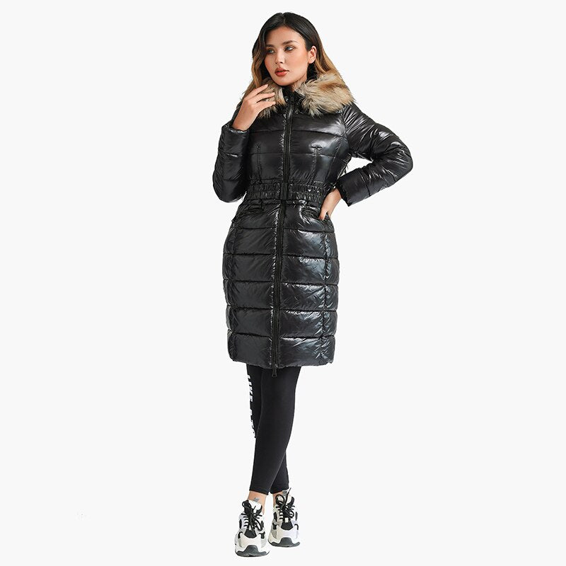 Jaqueta Puffer Feminina Longa Cinturada