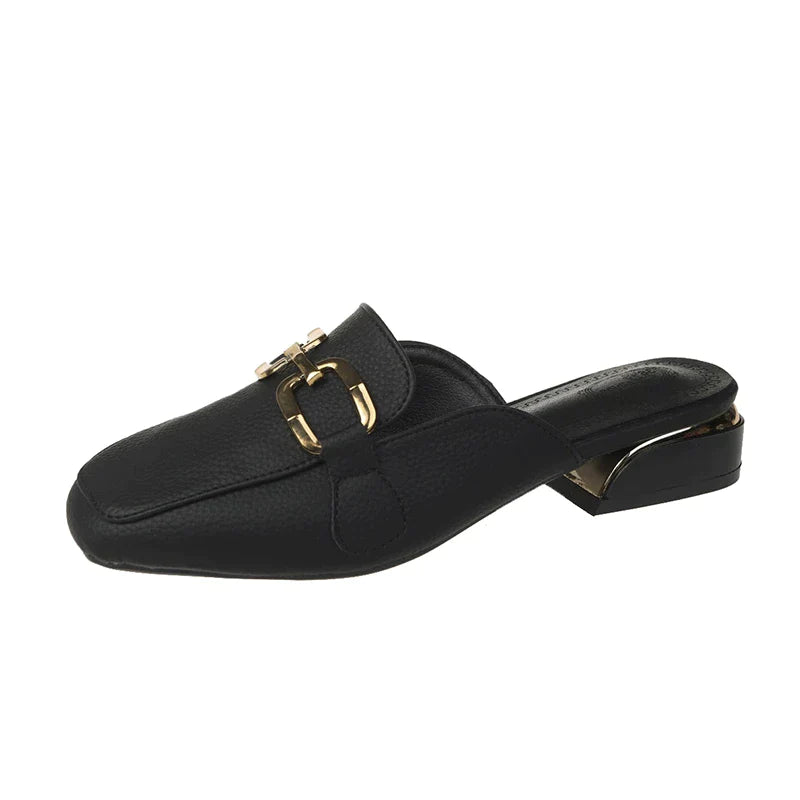 Mule Mocassim Feminino Preto Eloá Fivela Dupla