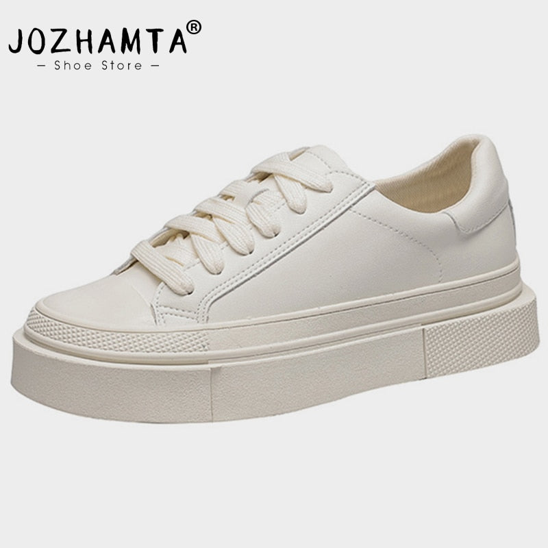 Tênis Feminino de Couro Branco Casual Jozhamta