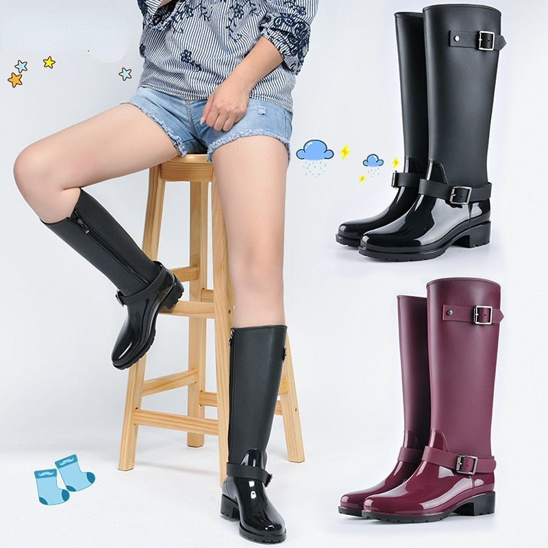 Botas Femininas Cano Longo Borracha Impermeável