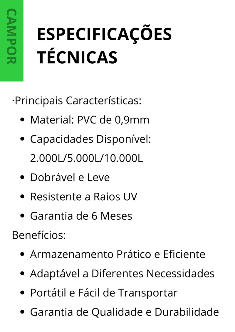 Tanque Flexível de Água em PVC  2.000L