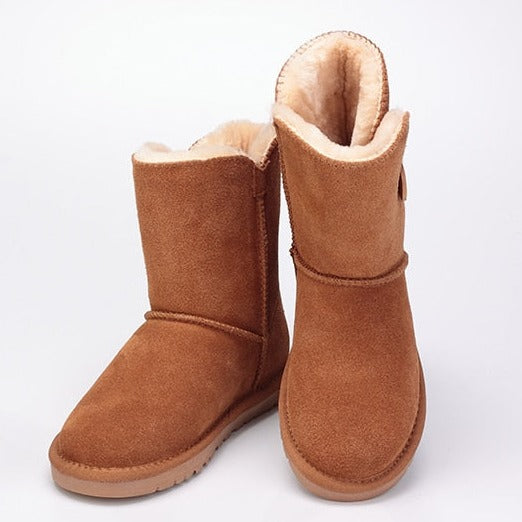 Bota Feminina de Inverno Australiana Com Botão e Forrada com Lã