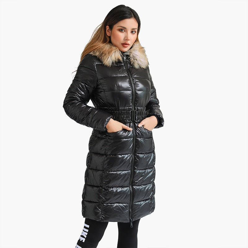 Jaqueta Puffer Feminina Longa Cinturada