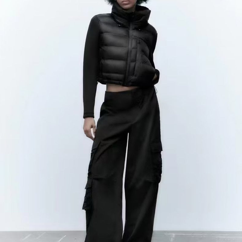 Jaqueta Puffer Feminina Bomber Cropped Allblack